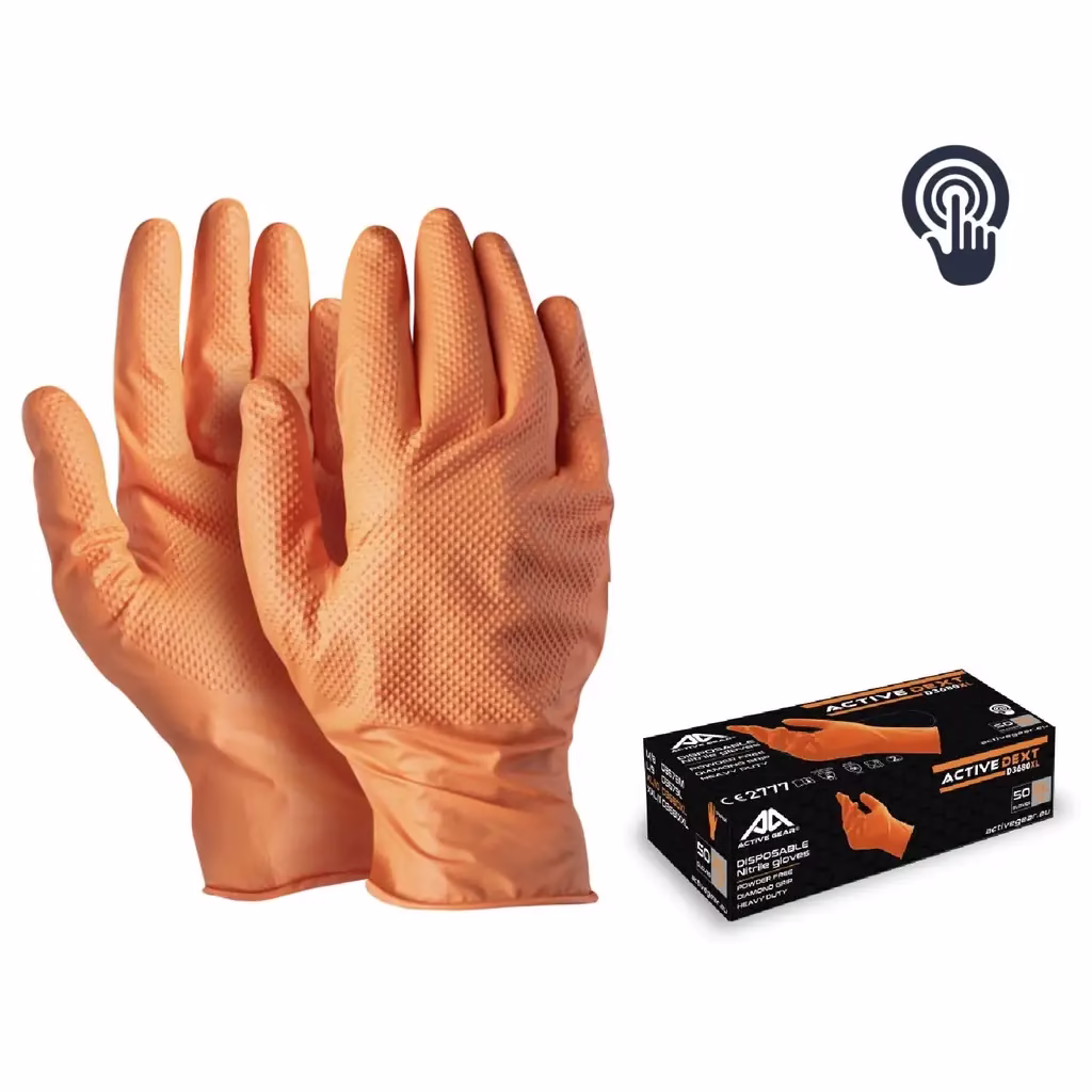 DISPOSABLE GLOVES ORANGE NITRILE WITH DOTS 8.5gr / 50pcs per pack