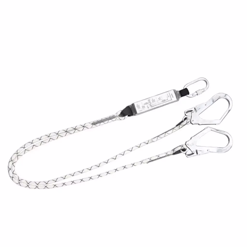 Double kernmantle rope With 2 hooks, one carabiner and shock absorber lanyard - 1.8m